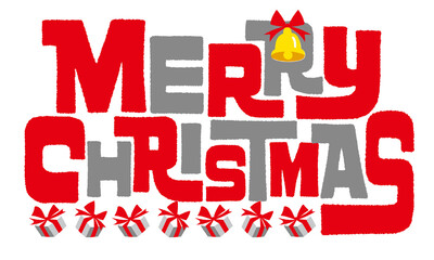 メリークリスマス　オシャレなロゴ文字　赤銀