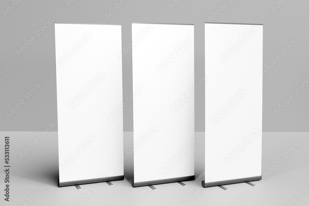 Wall mural empty roll up banner. blank roll up banner display template for designers. 3d rendering
