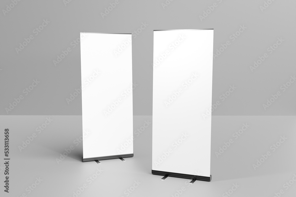 Canvas Prints blank white roll up banner for mockup display, isolated, 3d rendering