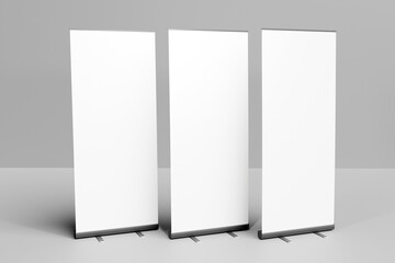 Empty roll up banner. blank roll up banner display template for designers. 3d rendering