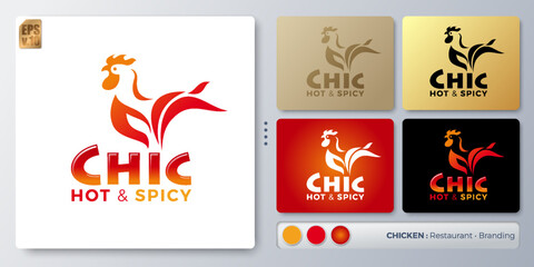 Fototapeta na wymiar Hot spicy Chicken rooster vector illustration Logo design. Blank name for insert your Branding. Designed with examples for all kinds of applications. You can used for company, indentity, restaurant.