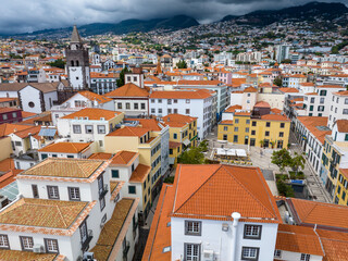 Fototapeta na wymiar Funchal Aerial View. Funchal is the Capital and Largest City of Madeira Island, Portugal. Europe.
