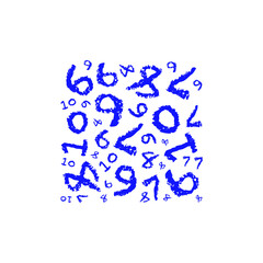 Cube and blue numbers transparent back digital image 