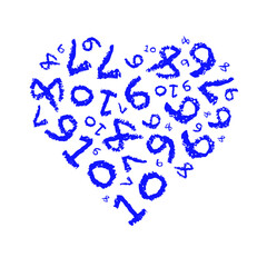 hand drawn blue Numbers with heart pattern transparent back digital image 