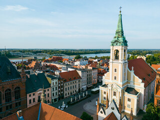Torun. Aerial View of Old Town  Hall in Torun. Historical Buildings of the Medieval City of Torun. Kuyavian-Pomeranian Voivodship. Poland.