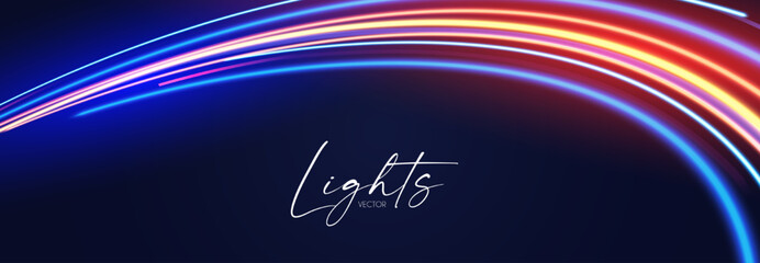 Motion light effect. Shining neon magic background and liquid speed light