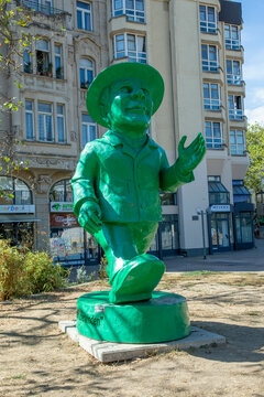 Ampelmann statue of artist Ottmar Hoerl as symbol for german reunification in Wiesbaden, Germany.