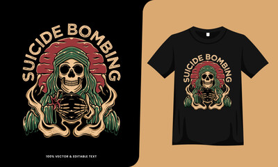 skeleton bombing retro vintage design with tshirt template