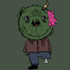 Scary funny zombie guy halloween illustration in background