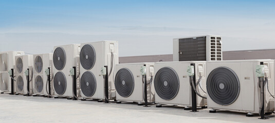 Air conditioning (HVAC) on the roof of an industrial building with , building's cooling system.