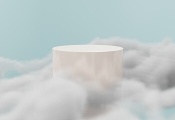 Background 3d with stage product shape podium. 3d background products display podium with clouds background. 
3d rendering with a podium and clouds. stand to show display with clouds background. 