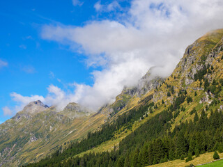 Swiss mountains with clouds and landscape