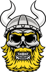 A Viking warrior bearded skull wearing a horned helmet