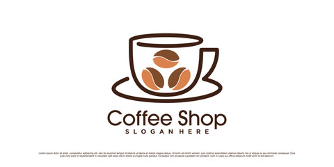 Coffee logo design template with cup icon and creative element concept