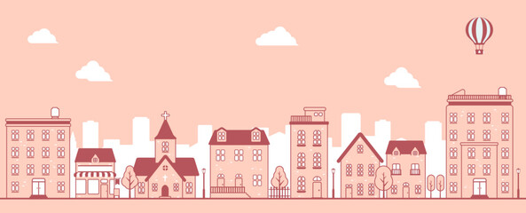Modern cityscape, town street vector banner illustration