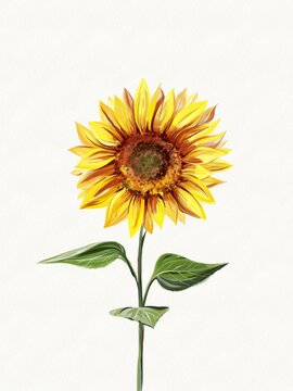 Sunflower illustration. Watercolor art. Hand down image 