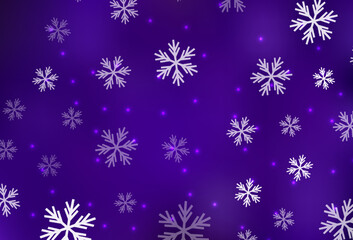Fototapeta na wymiar Dark Purple vector pattern with christmas snowflakes, stars.