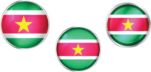 Round national flag pin of Suriname.Circular vector flag of Suriname