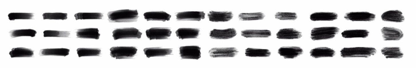 Set of black paint, ink brush strokes, brushes, lines. Dirty artistic design elements. Vector illustration. Isolated on white background.