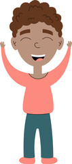 Happy cartoon kid. Boy smiling with hands up