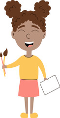Happy cartoon kid. Painter girl smiling