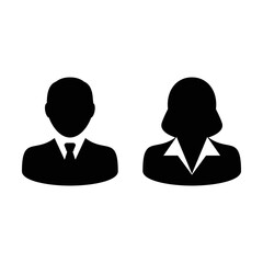 Business man and woman icon vector user person profile avatar symbol for business in a flat color glyph pictogram sign illustration