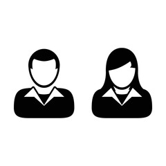 Obraz premium Business man and woman icon vector user person profile avatar symbol for business in a flat color glyph pictogram sign illustration