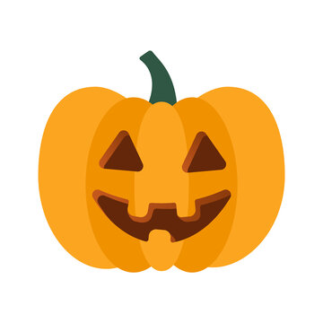 halloween pumpkin with carved face color flat illustration