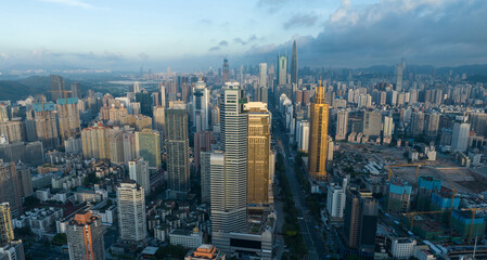 Obraz premium Shenzhen ,China - Circa 2022: Aerial view of landscape in shenzhen city, China