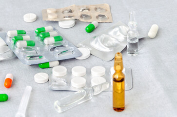 pills, AMPOULES AND syringe