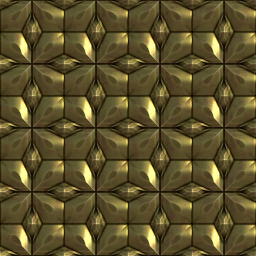 Antique Gold Brass Glow Foil Metal Glass Mosaic Ceramic Floral With Corrosion 3D Seamless Texture