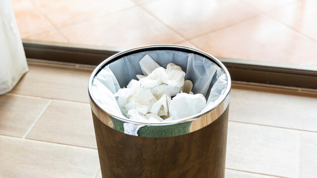 The garbage bin in the office Crumpled paper can recycle  into basket.which Junk,waste paper image