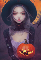 Halloween beautiful witch illustration