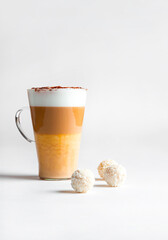 Cafe latte macchiato layered coffee on white background