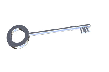 key to life concept meaning of life concept life word on a silver 3D key cut out isolated on a white background