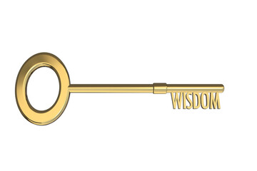 key to wisdom concept education concept knowledge learning wisdom text 3D key cut out isolated on white background