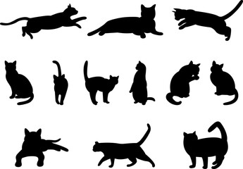 Set of cat silhouettes, Cats silhouette vector 