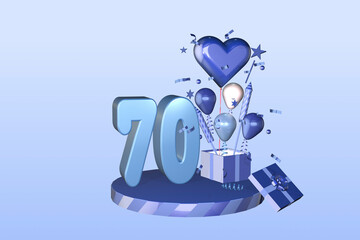 3D rendered display suitable for 70 70th birthday or seventy seventieth anniversary celebration card or invitation