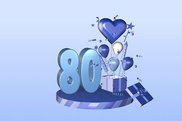 3D rendered display suitable for 80 80th birthday or eighty eightieth anniversary celebration card or invitation