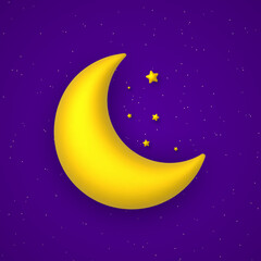 Naklejka na ściany i meble Cute night background with blue sky, stars and golden moon. Vector illustration.
