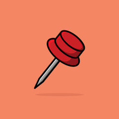 Red cartoonish thumbtack pin isolated on a red background. Vector illustration ready to use for your design.  EPS10.