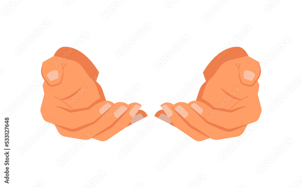 Poster Giving or taking, holding hand gesture front side. Isolated nonverbal signs and communication with help of symbols formed with arms. Vector in flat style