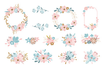 Floral bouquets in an abstract style. Vector illustration for children. Concept Spring