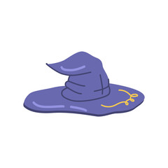 Headwear for the Halloween holiday celebration. Magic hat, witch costume. Witchcraft and sorcery clothes and accessories. Vector in flat cartoon style