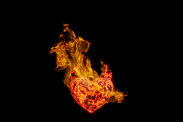 炎を上げて燃えるデビルと化したハートのオブジェの3Dイラスト