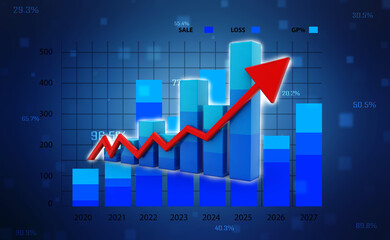 3d rendering business graph and documents. Stock market chart. Business graph background, Financial Background