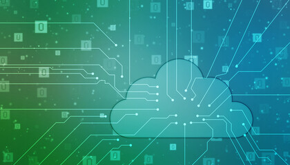 2d illustration of Cloud computing, Digital Cloud computing Concept background. Cyber technology, internet data storage, database and data server concept