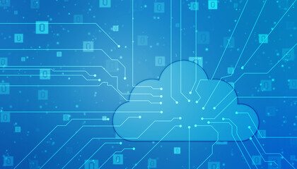 2d illustration of Cloud computing, Digital Cloud computing Concept background. Cyber technology, internet data storage, database and data server concept