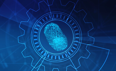 Abstract security system concept with fingerprint on technology background, Fingerprint Scanning Identification System. Biometric Authorization and Business Security Concept