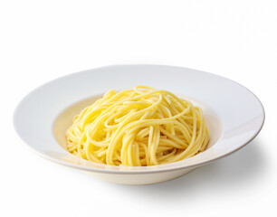 Mockup plain fresh cooked spaghetti pasta in a dish shoot from above isolated clipping path on...